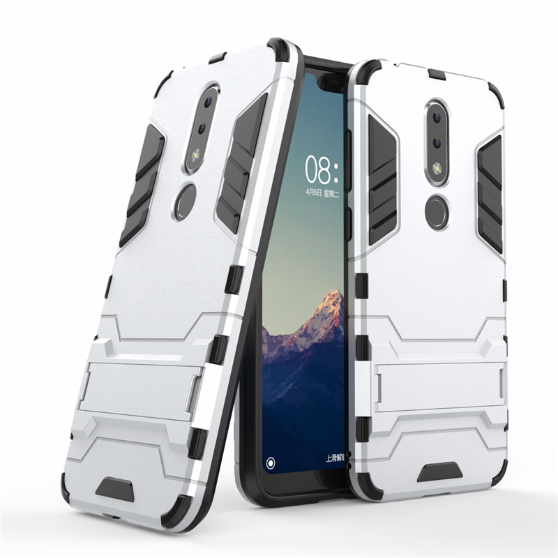 

PC + TPU чехол Metal armor для Nokia 5.1 Plus (7 цветов) серебристый