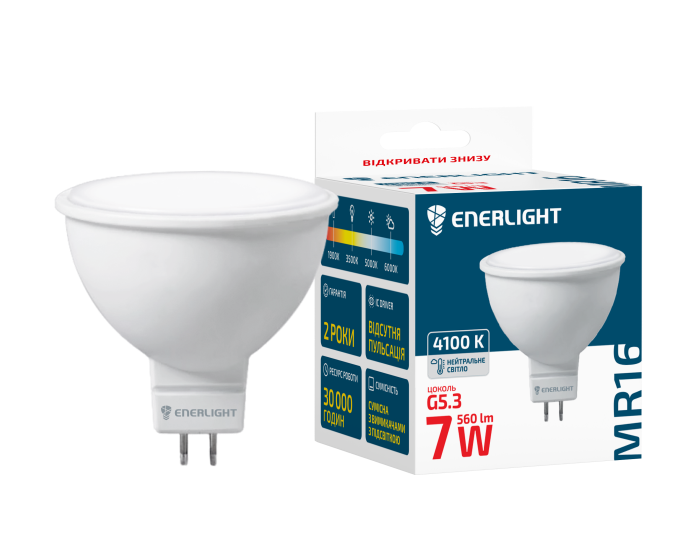 

Лампа світлодіодна ENERLIGHT MR-16 7Вт 4100K G5.3