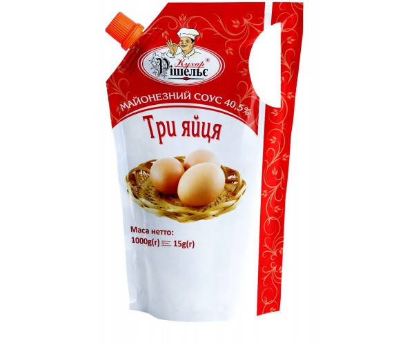 

Майонезний соус "Три яйця" 40,5% 1000 г «Кухар Рішельє»