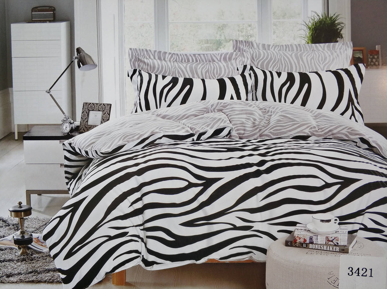 

Сатиновое постельное белье евро ELWAY 3421 «Зебра», Белый
