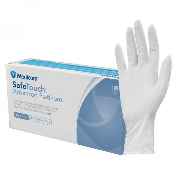 

Нитриловые перчатки М (7-8) белые Medicom SafeTouch Platinum White, Белый