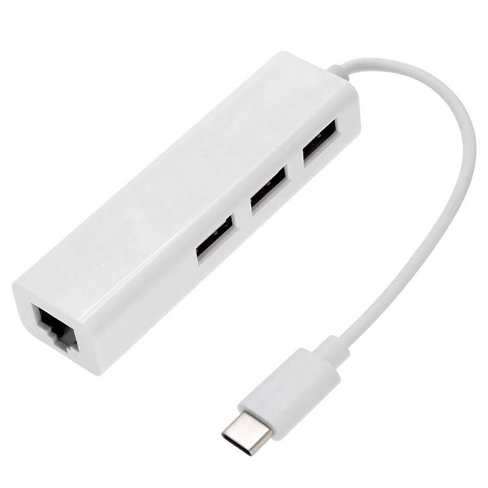 

USB разветлитель Type-C to Ethernet LAN 3 USB Adapter для MacBook / RJ45, Хабы и картридеры Type C, USB хабы,