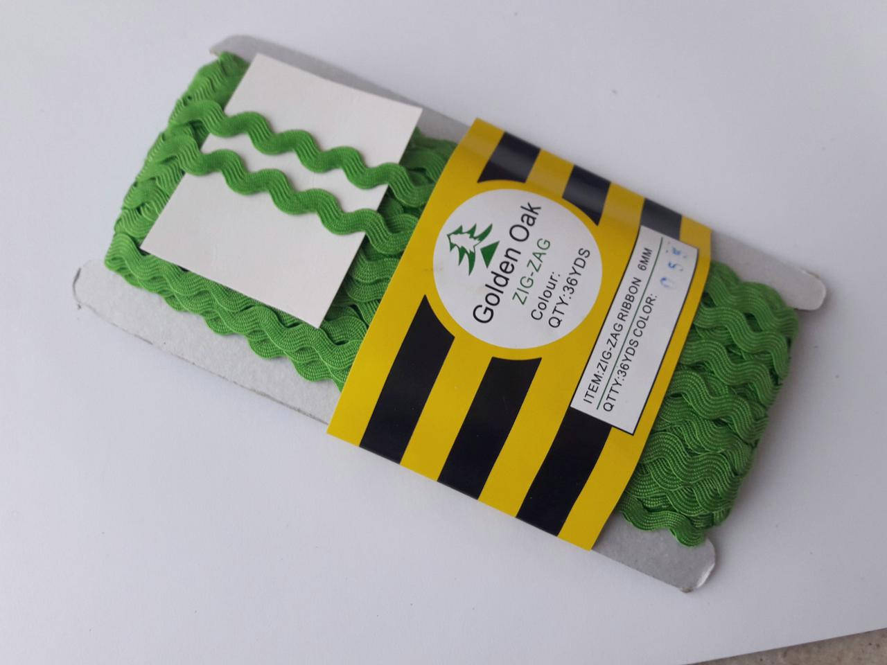 

Тесьма зигзаг вьюнок ( зиг-заг ) 5-6 мм, Тасьма зигзаг в'юнок, в'юнчик ( 30 метрів), зелений яскравий