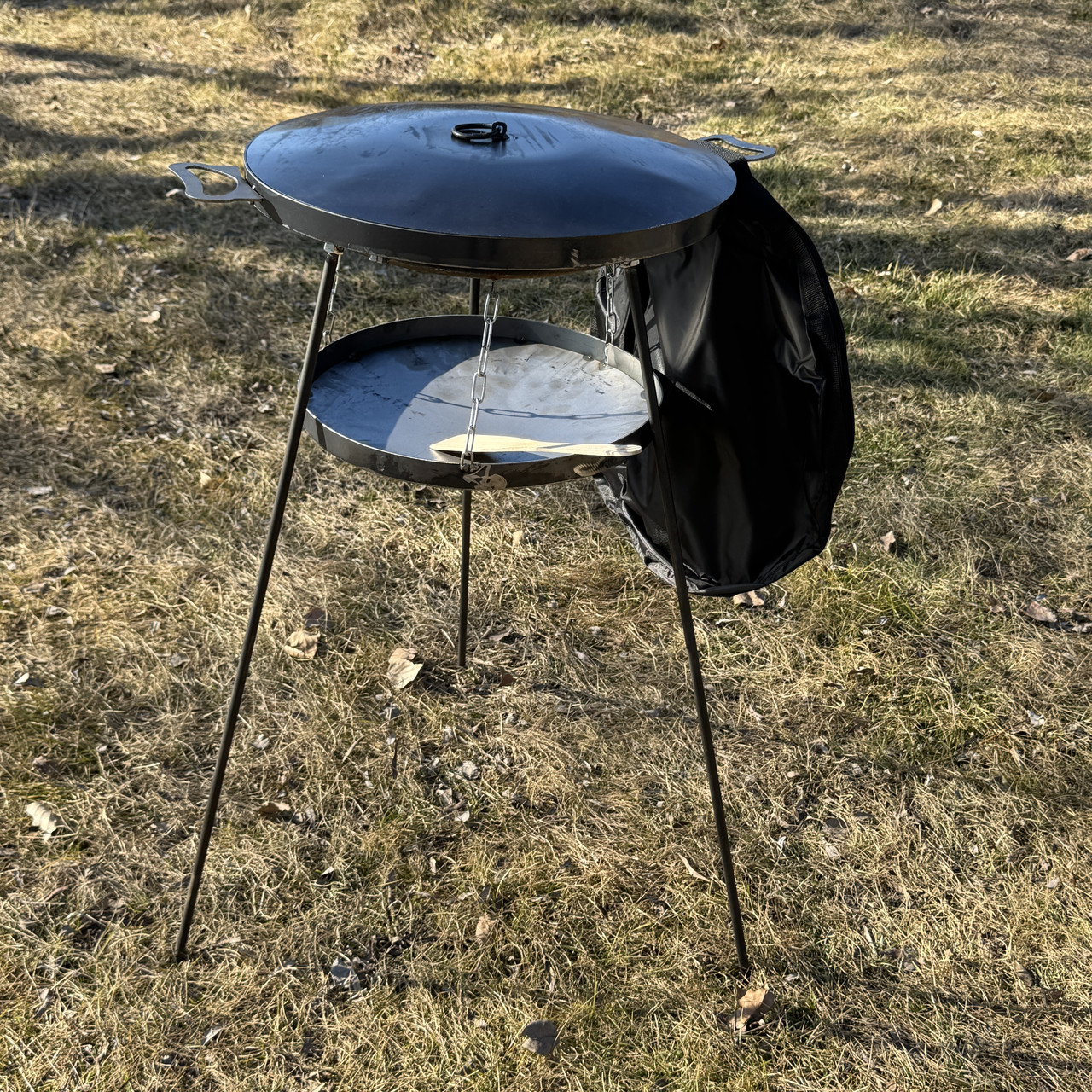Сковорода з диска 60 см із кришкою підставкою для вогню на цільних ногах 1м та чохлом