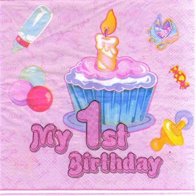 

Салфетки бумажные праздничные "My 1st Birthday", розовые. В упак:15 штук, Разные цвета