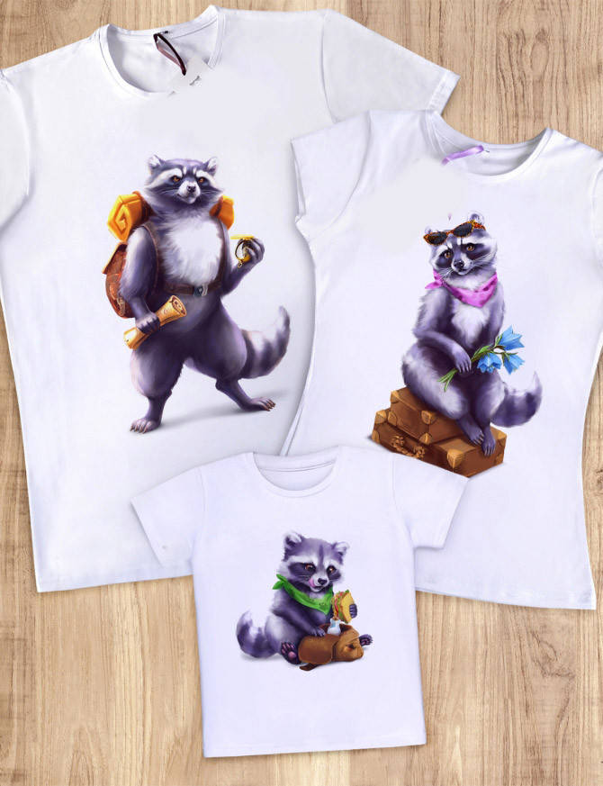 

Футболки Фэмили Лук Family Look для всей семьи "Еноты туристы" Push IT
