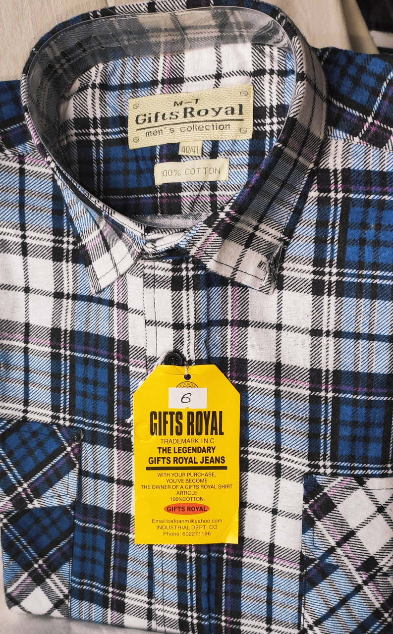 

Мужская байковая рубашка Gifts Royls vd-0006 в клетку хлопок тёплая, Голубой