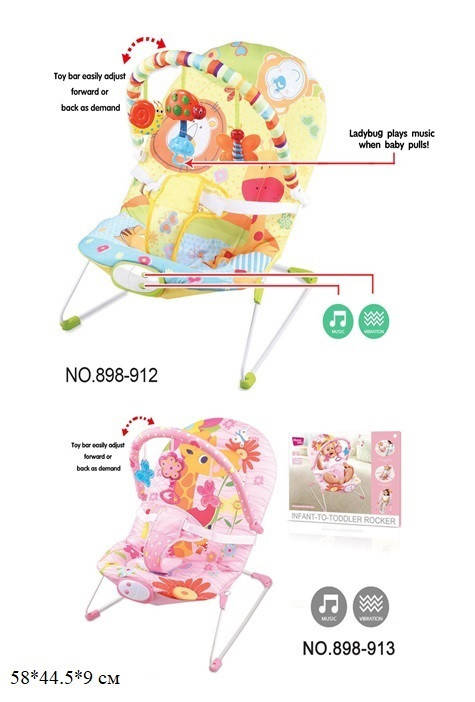 

Детский шезлонг-качалка 898-912/913 Львёнок/Жирафенок 2в1 0-18кг.вибрац.мелод.