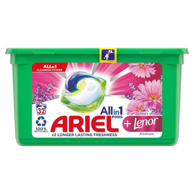 

Ariel Pods Touch of Lenor Freshness 3 в 1 капсулы для стирки с ленором 32 шт