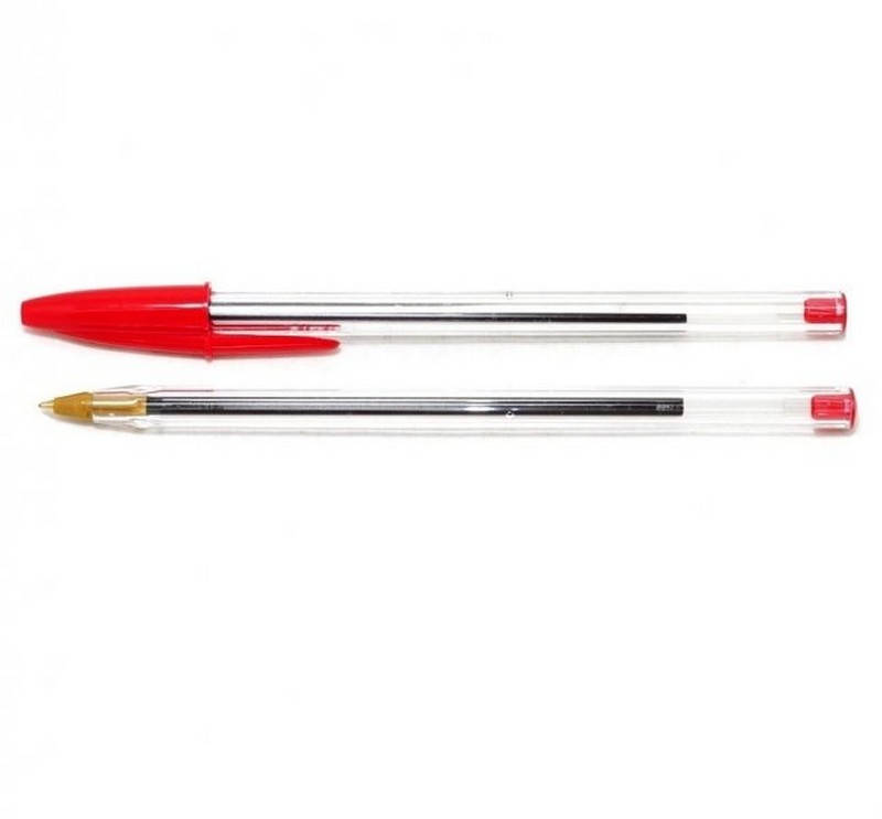 

Ручка кулькова.Bic Cristal 1 мм червона корпус прозорий