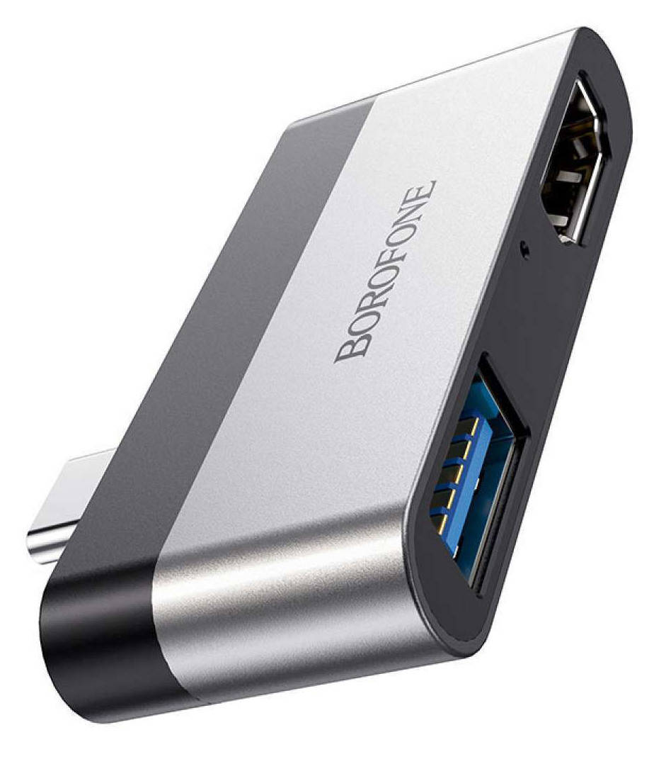 

USB Хаб Borofone DH2 Type-C на HDMI + USB 3.0 Серебристый/ Черный