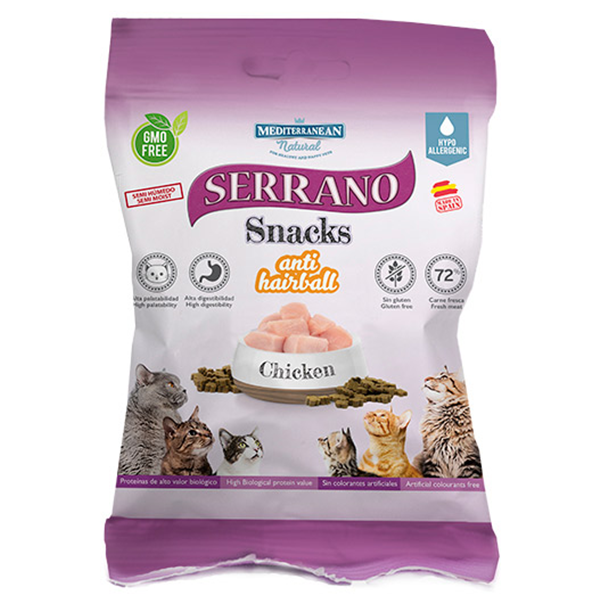 

SERRANO Snacks Лакомство для Кошек снеки для ВЫВЕДЕНИЯ ШЕРСТИ, Курица 50 г