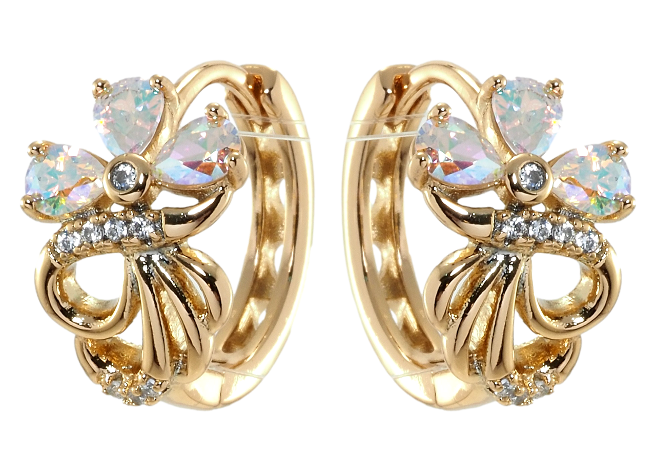 

Серьги Xuping Позолота 18K колечки "Цветочки с радужными фианитами"