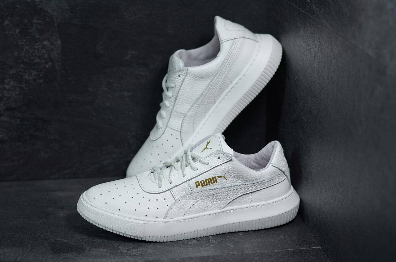 

Мужские весенние кеды из натуральной кожи Puma белые прошитые ,пума 41, Белый