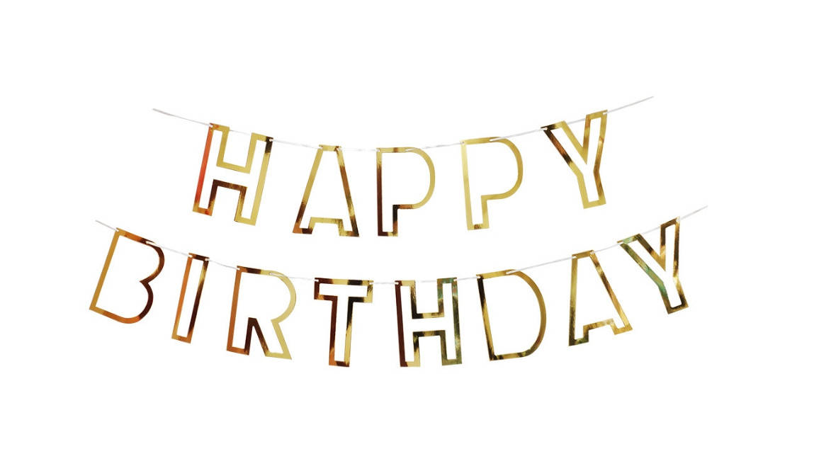 

Бумажная гирлянда Happy Birthday полая золото, 2,5 метра