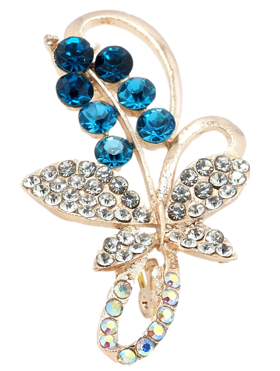 

Брошь "Веточка с белыми и бирюзовыми стразами"