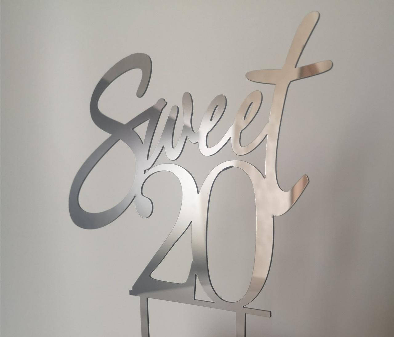

Топпер в торт зеркальный пластик серебро Sweet 20