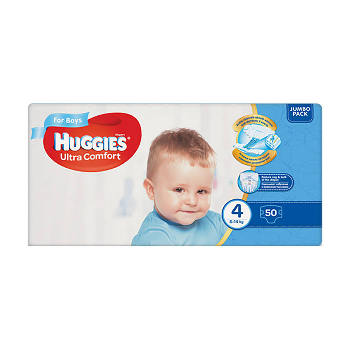 

Подгузники детские Huggies Ultra Comfort 4 (8-14 кг) 50 шт. BOY, Белый