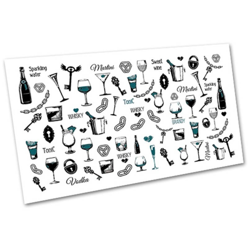 

Слайдер-дизайн наклейки для ногтей бутылка бокал вино коктейль напиток, Разные цвета