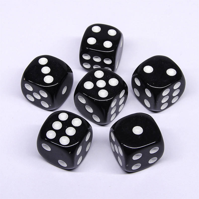 

Кубы игровые, чёрные с белой точкой, D6, 16мм.