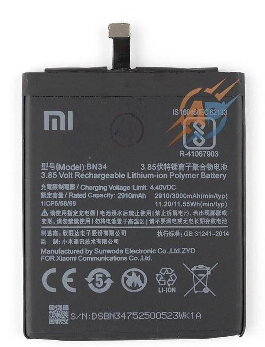 

Аккумулятор для смартфона Xiaomi Redmi 5A, (BN34) 3000mAh 11.55 Wh, Черный
