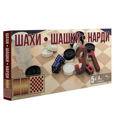 

Настольная игра шахматы, шашки, нарды S0003, 3в1