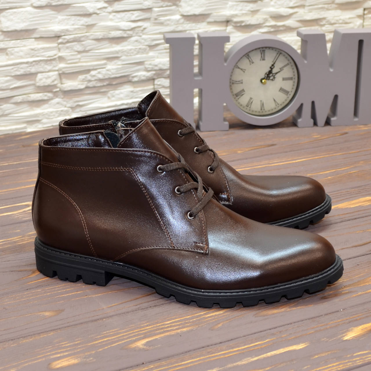 

Ботинки зимние мужские на шнурках, натуральная кожа коричневого цвета. 41 размер, Коричневый