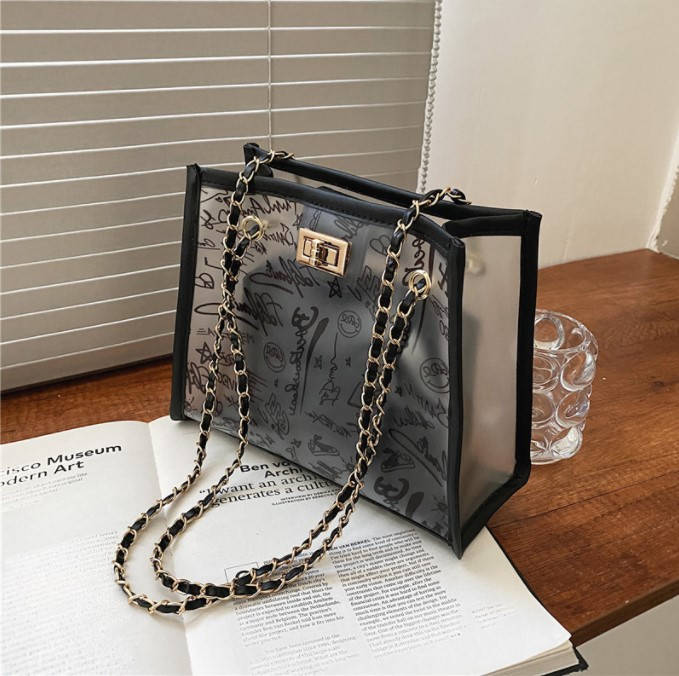 

Женская Сумка с Цепочкой Прозрачная с буквами Черная, Черный