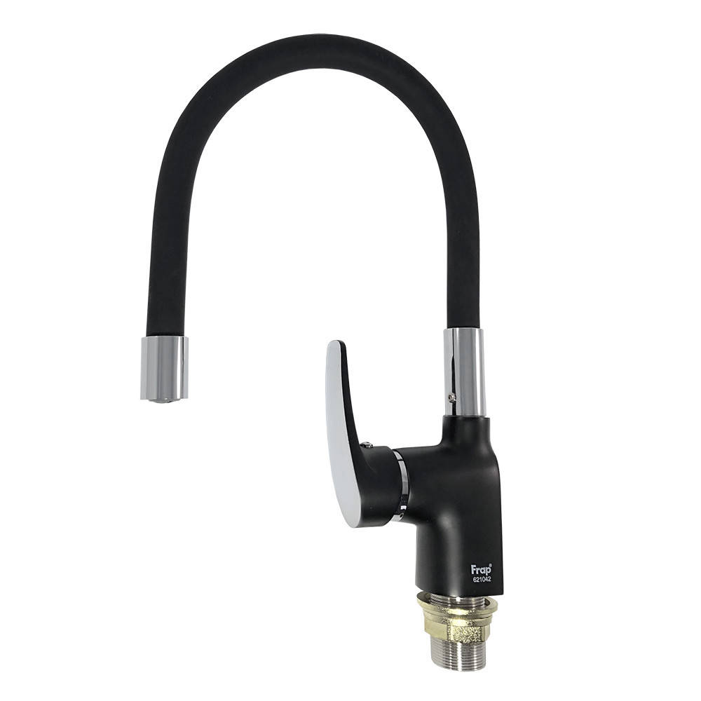

F4453-04 Смеситель для кухни гибкий излив U гайка черный/хром Ø40 FRAP 1/10
