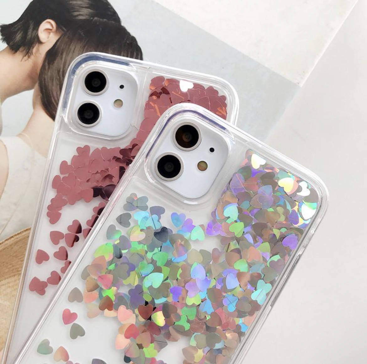 

Чехол iPhone XS MAX с жидкими сердцами