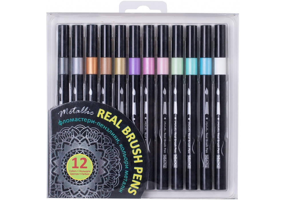 

Фломастеры-кисточки 12цв MAXI MX15236 REAL BRUSH металік лінія 0,5-6 мм