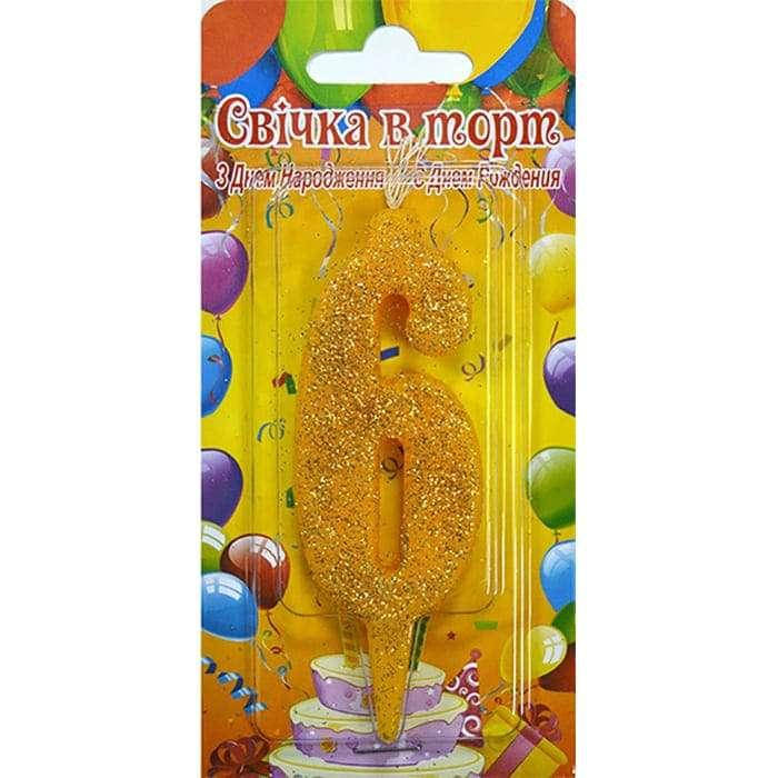 

Свеча в торт цифра золотая 6