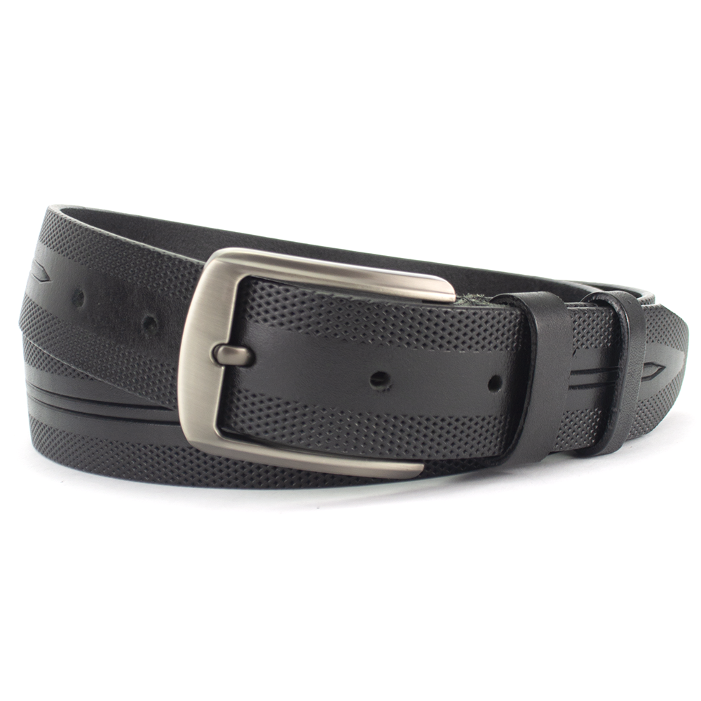 

Ремень кожаный мужской черный с узором PS-3516 (120 см)