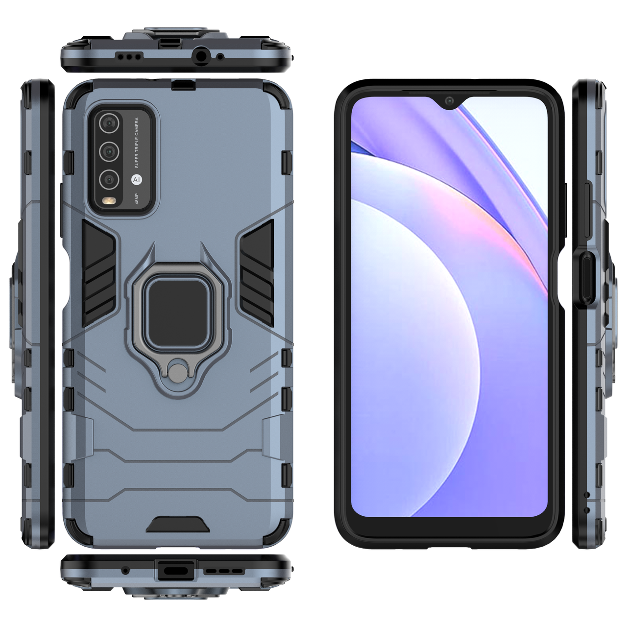 

Бронированный чехол Xiaomi Redmi 9T c кольцом Navy Blue, Серо-голубой