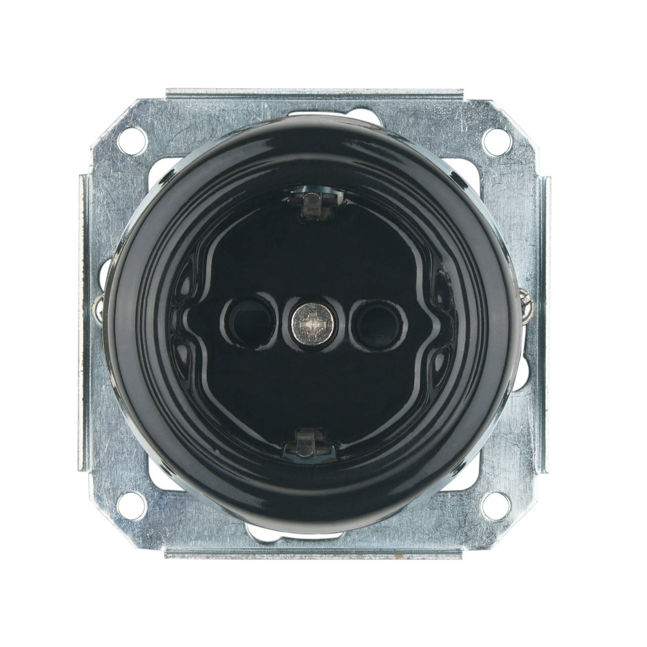 

Механизм керамической розетки скрытого монтажа черный с з\к в ретро стиле без рамки