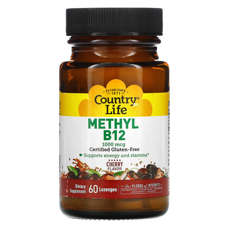 

Витамин В-12 Country Life "Methyl B12" вишневый вкус, 1000 мкг (60 леденцов)