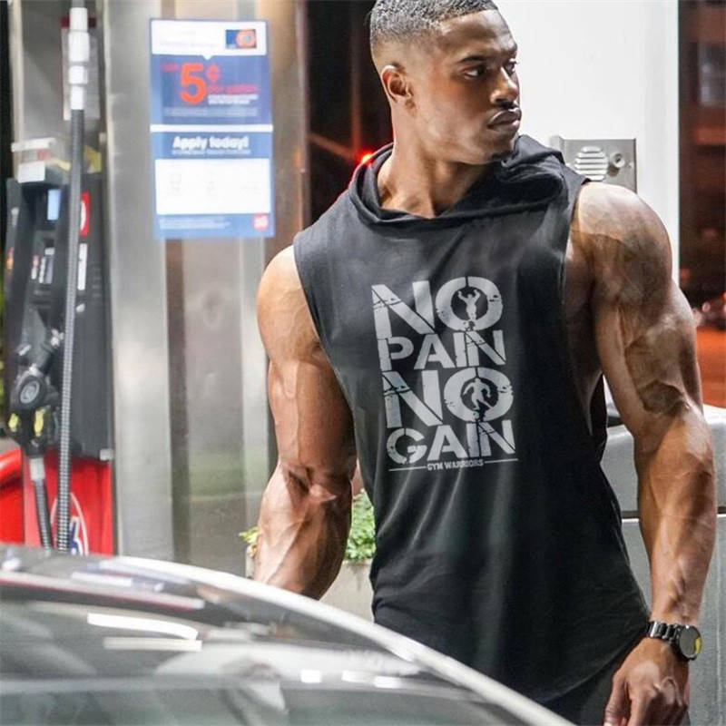 

Безрукавка мужская с капюшоном "No Pain No Gain"