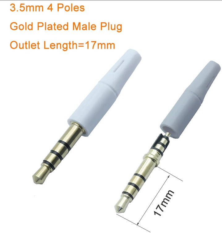 

Штекер 3.5mm 4 pin Аудио Стерео Микрофон Наушники Медь, Черный