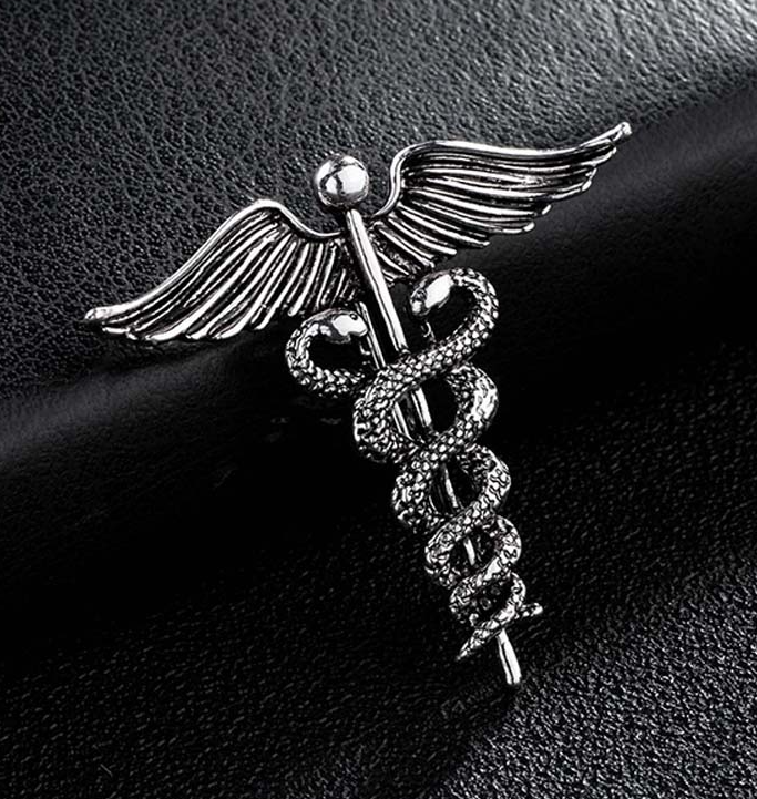 

Брошь брошка значок металл медицина кадуцей со змеей змея медицинская фармацевту