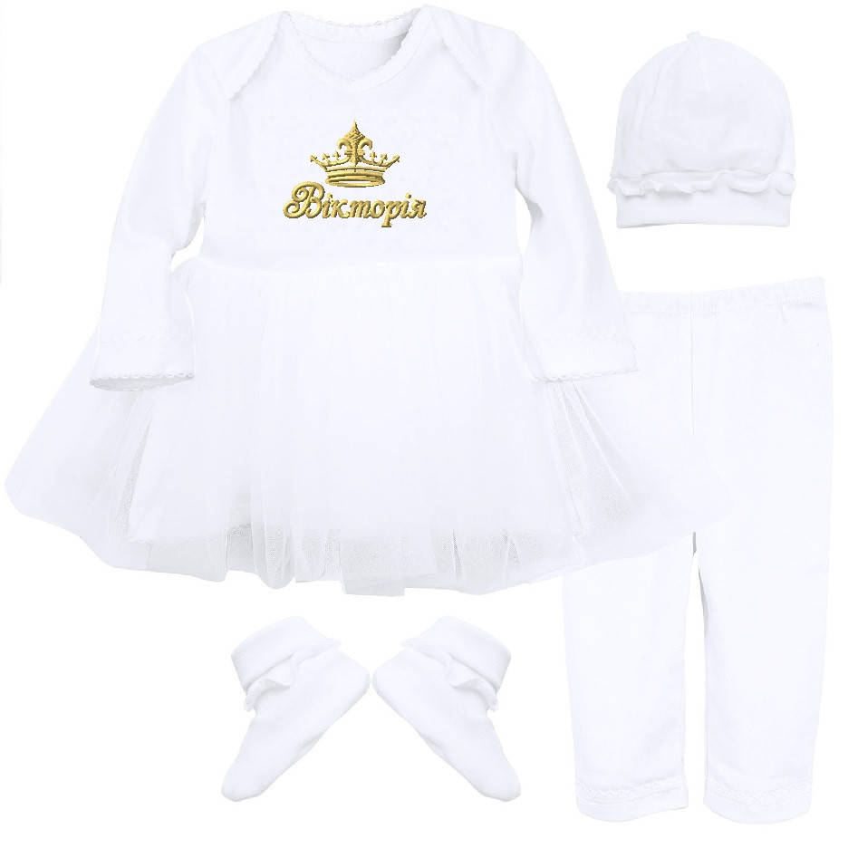 

Набор для крещение девочки с именной вышивкой, крестильное платье с именем и короной, от производителя, Ладан