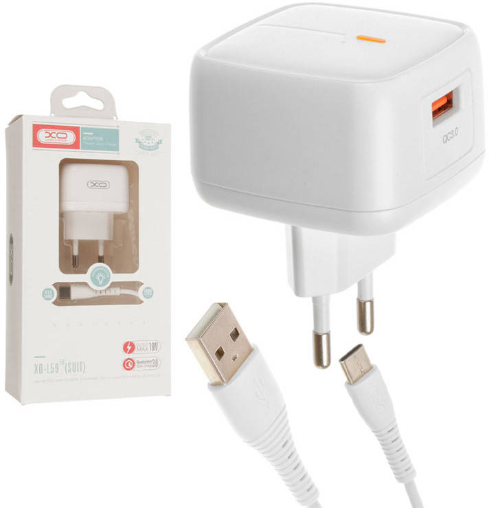 

Быстрая зарядка XO L59 QC3.0 18W + кабель Type C