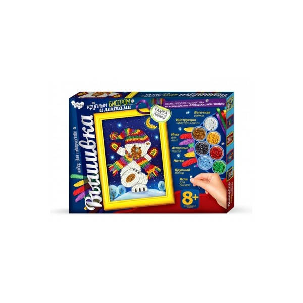 

Вышивка детская Бисером и Лентами c багетной рамкой Медвежонок DANKO TOYS