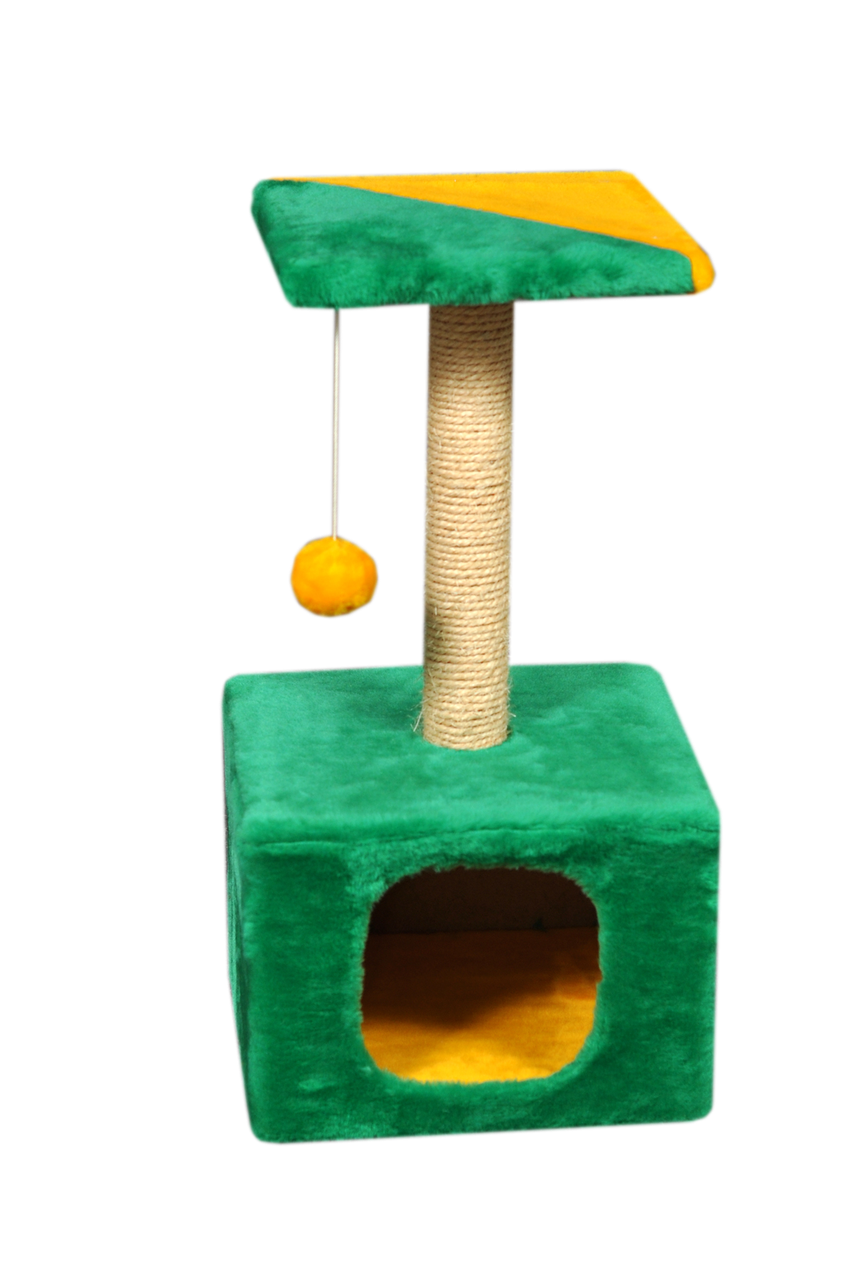 

Домик-когтеточка (дряпка) Мур-Мяу "КотэДж" в джутовой веревке Зелено-желтый