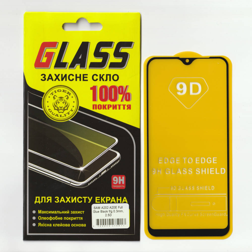 

Защитное стекло на весь экран для Samsung Galaxy A20E 2019 A202F (Чёрная рамка, Full Glue), Черный