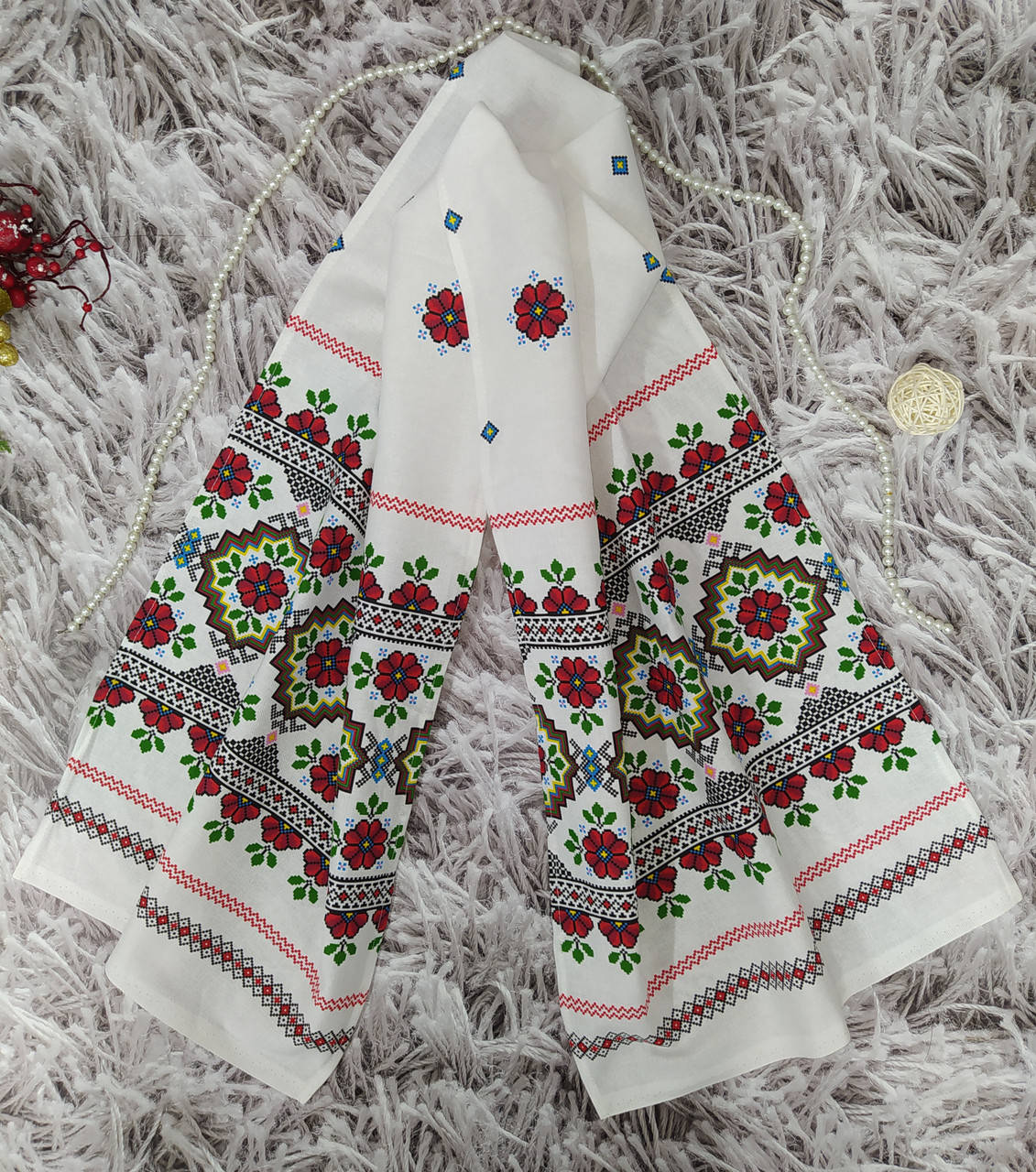 

Рушник украинский вышитый размер 42х150 см полотенце сувенир хлопок П-5582