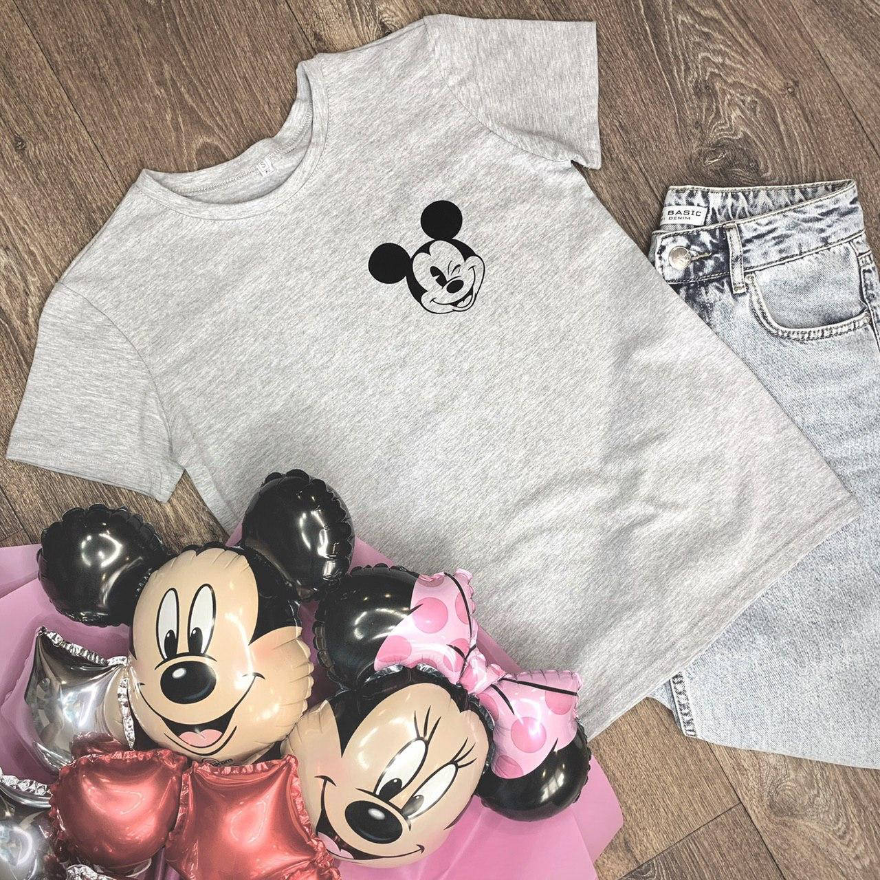 

Футболка Женская хлопок серая с принтом Mickey Mouse микки маус, Серый