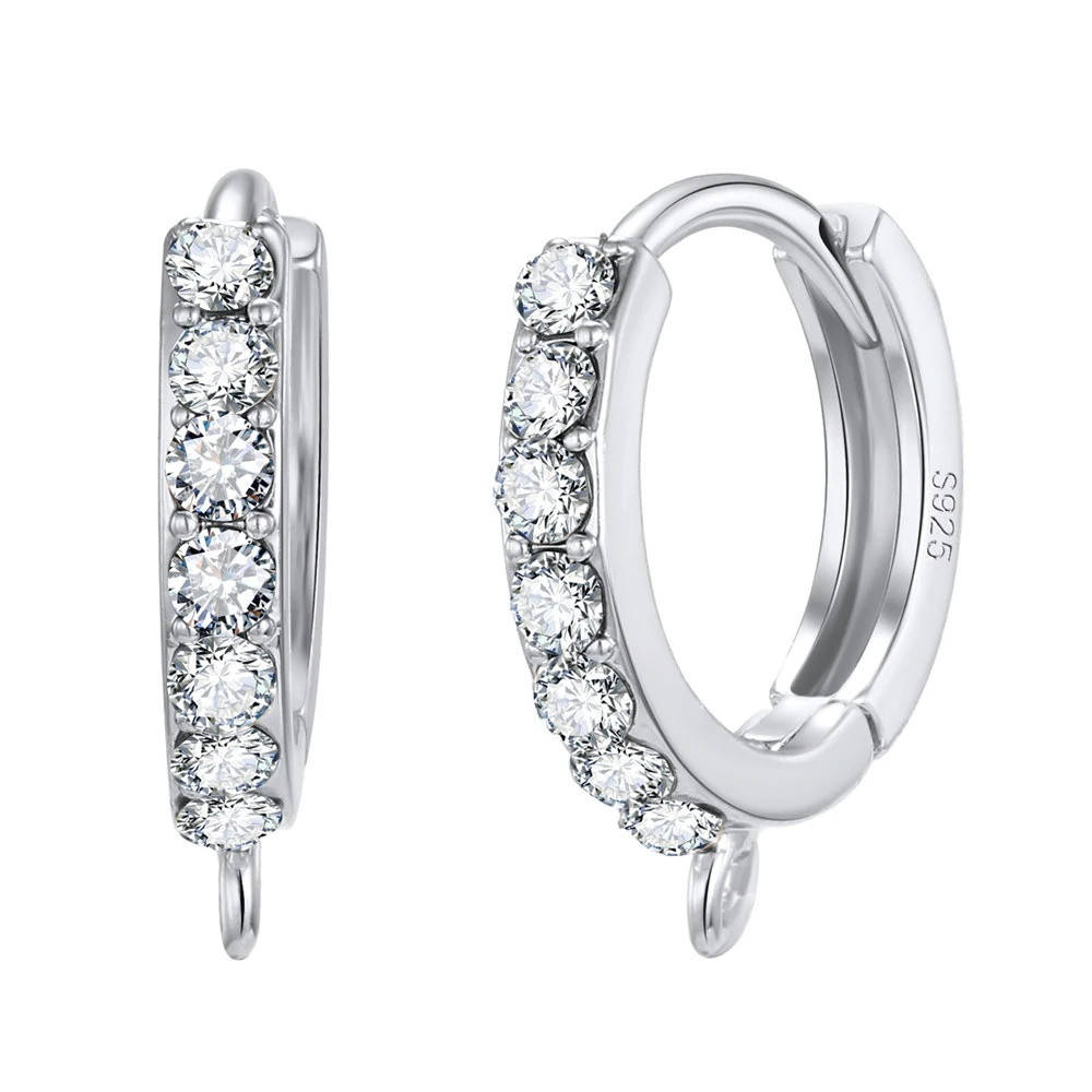 

Швенза с фианитами (гипоаллергенный сплав). Застёжка для сережек английский замок, пара, Серебристый