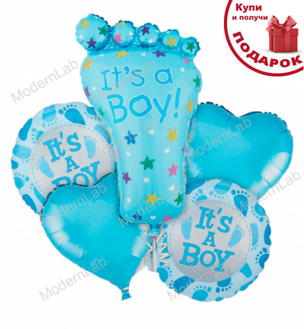 

Воздушные шарики "It's a boy", набор 5 шт. качественный материал, Голубой