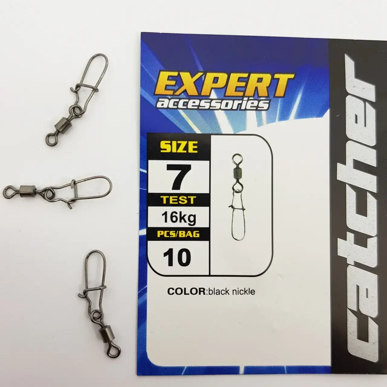 

Карабины с вертлюгом для рыбалки Catcher №7 10шт (16кг) вертлюги и застежки