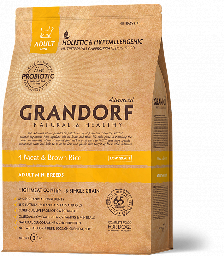 

Grandorf (Грандорф) Living Probiotics 4 Meat & Brown Rice Mini низкозерновой корм 4 вида мяса, 3 кг
